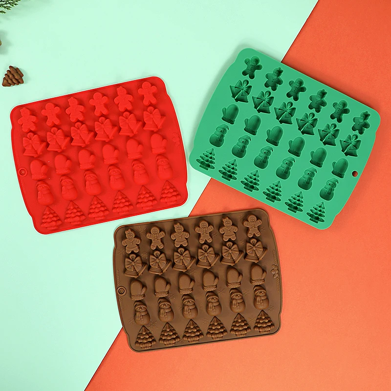 3 Colors Christmas Silicone Chocolate Molds Gingerbread Man Xmas Tree Snowman Gloves Candly Mould Kitchen Party DIY Baking Tools