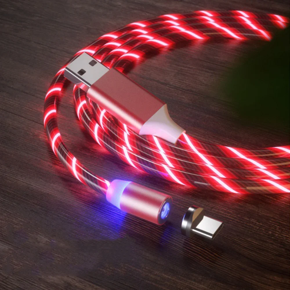 3 In1 Magnetic Current Luminous Lighting Charging Mobile Phone Cable Cle Usb C Cable LED Micro USB Type C for Iphone Huawei P50