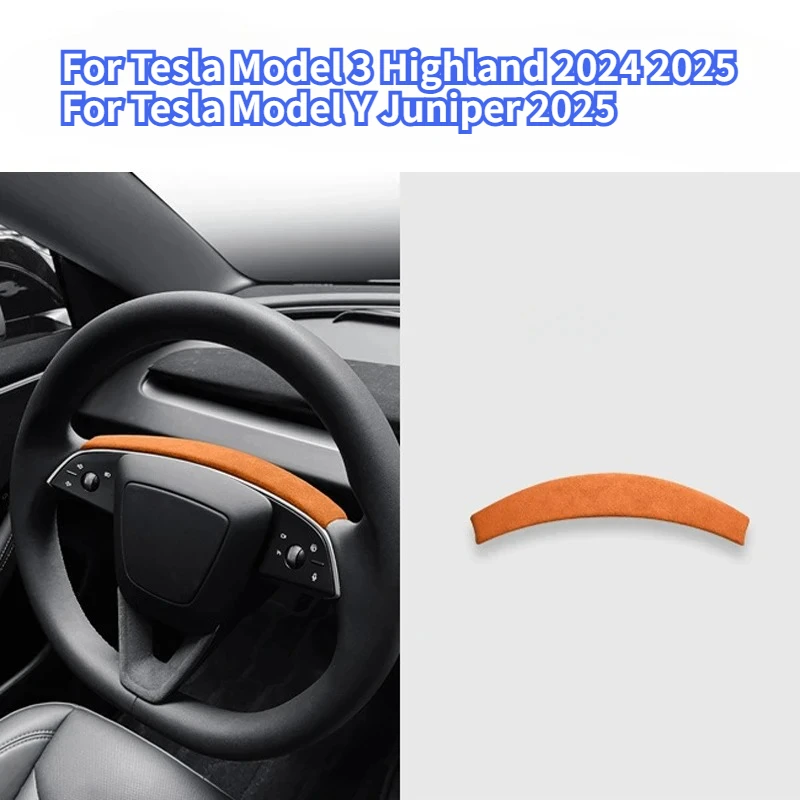 Synthetic Suede Steering Wheel Frame Cover for Tesla Model 3 Highland 2024 Model Y Juniper 2025 Trim Car Interior Accessories
