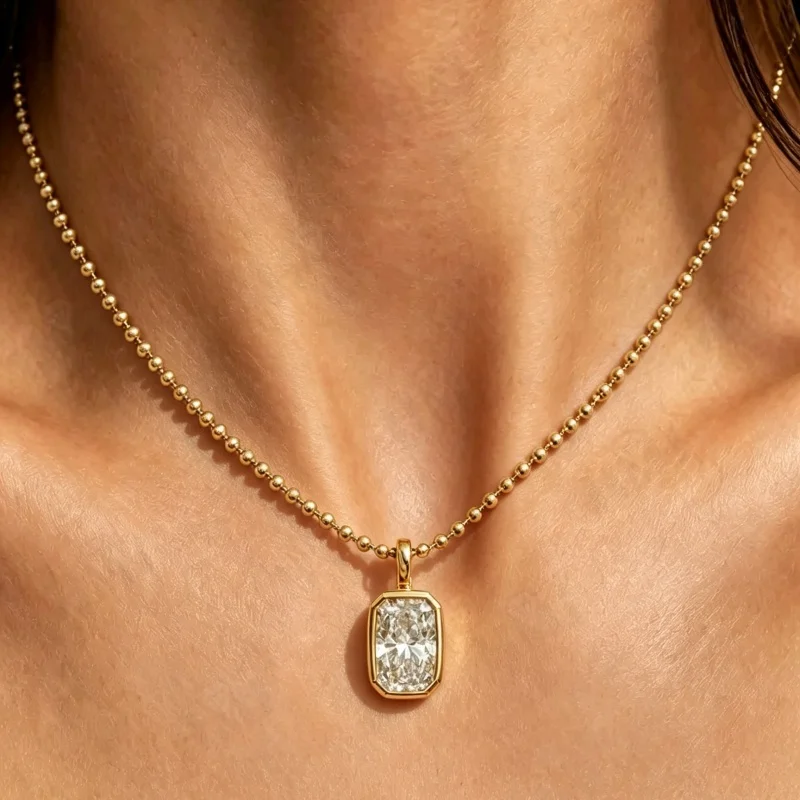 2ct Diamond Pendant Necklace Bead Chain Oval Cut Real 14K 18K Gold Charms Simple Classical for Women Fine Jewelry Gift Party