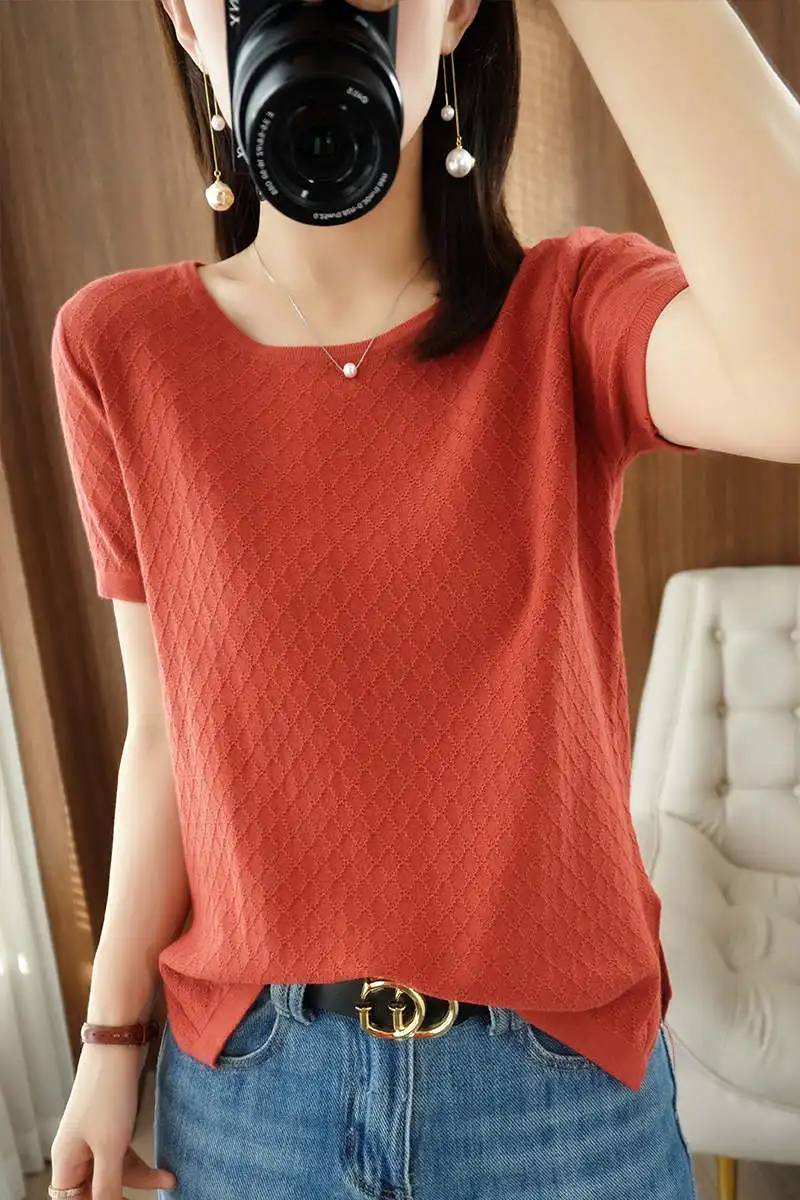 Tailor Sheep Short Sleeve Sweater Tops Womens Crew Neck Thin Pullover Cotton Knit Shirt Summer Lightweight Blouse