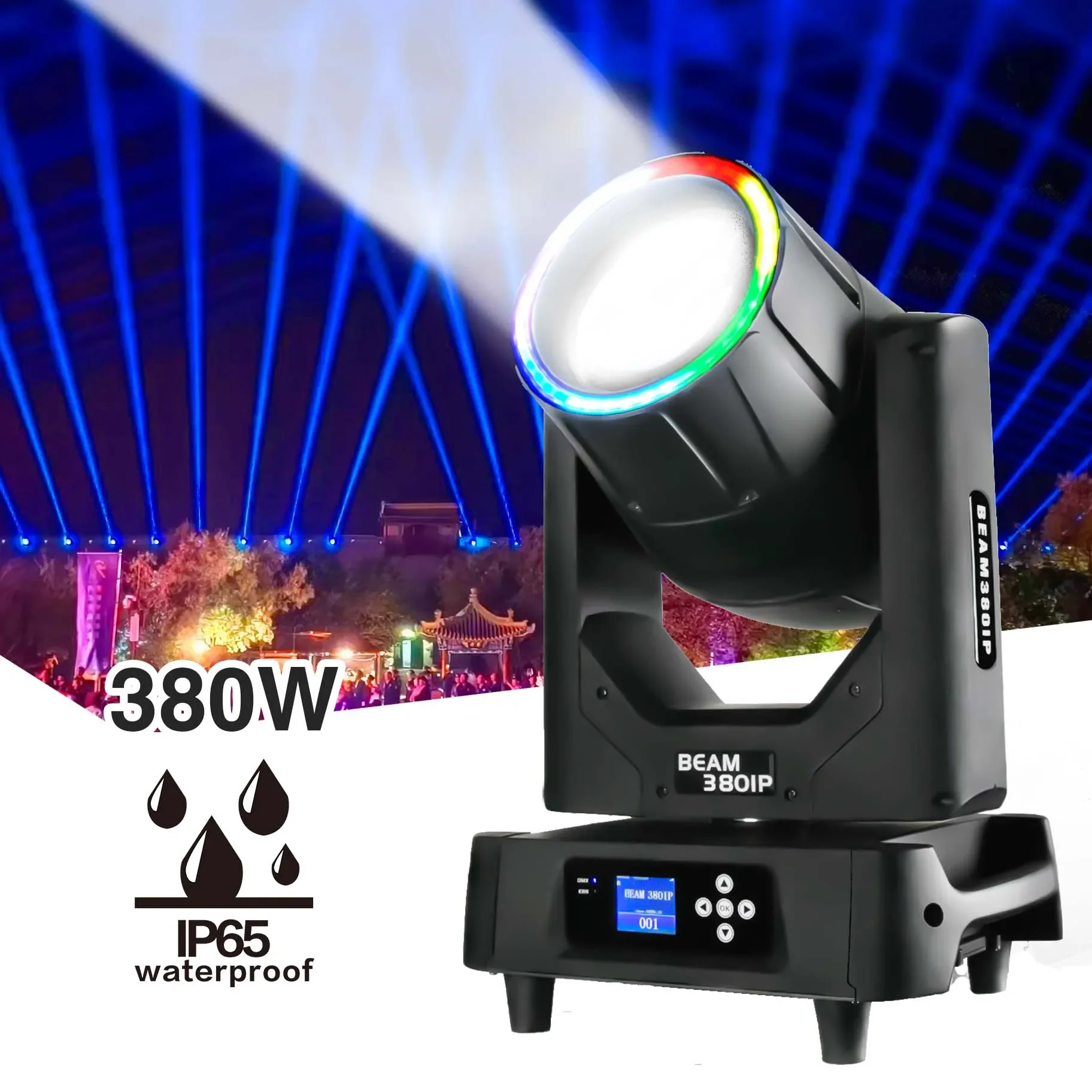 

Led ip65 380w outdoor waterproof beam light dj disco party moving head stage light with flight case