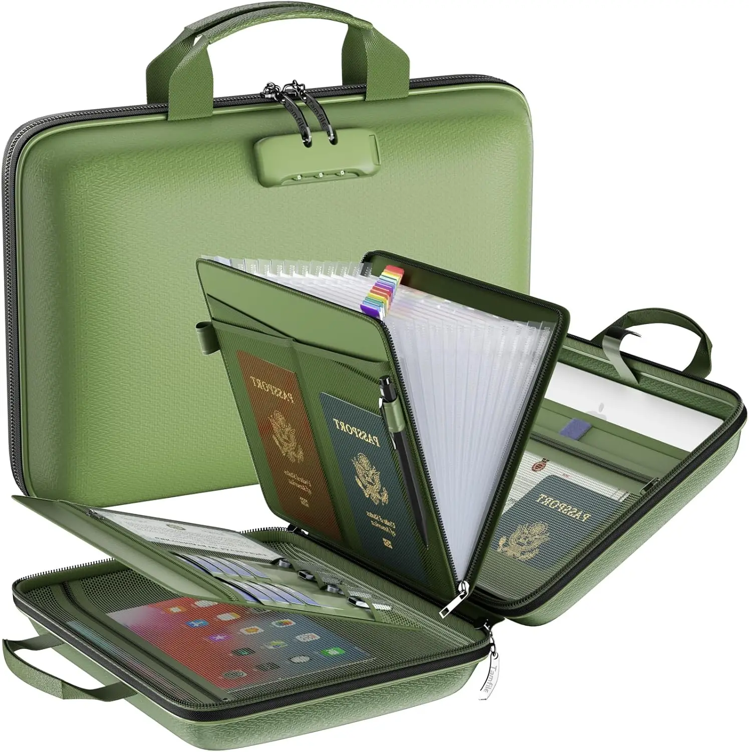 

Огнестойкий органайзер для документов с замком, жесткий футляр и 13 карманов для файлов формата А4, ноутбуков, паспортов (зеленый)