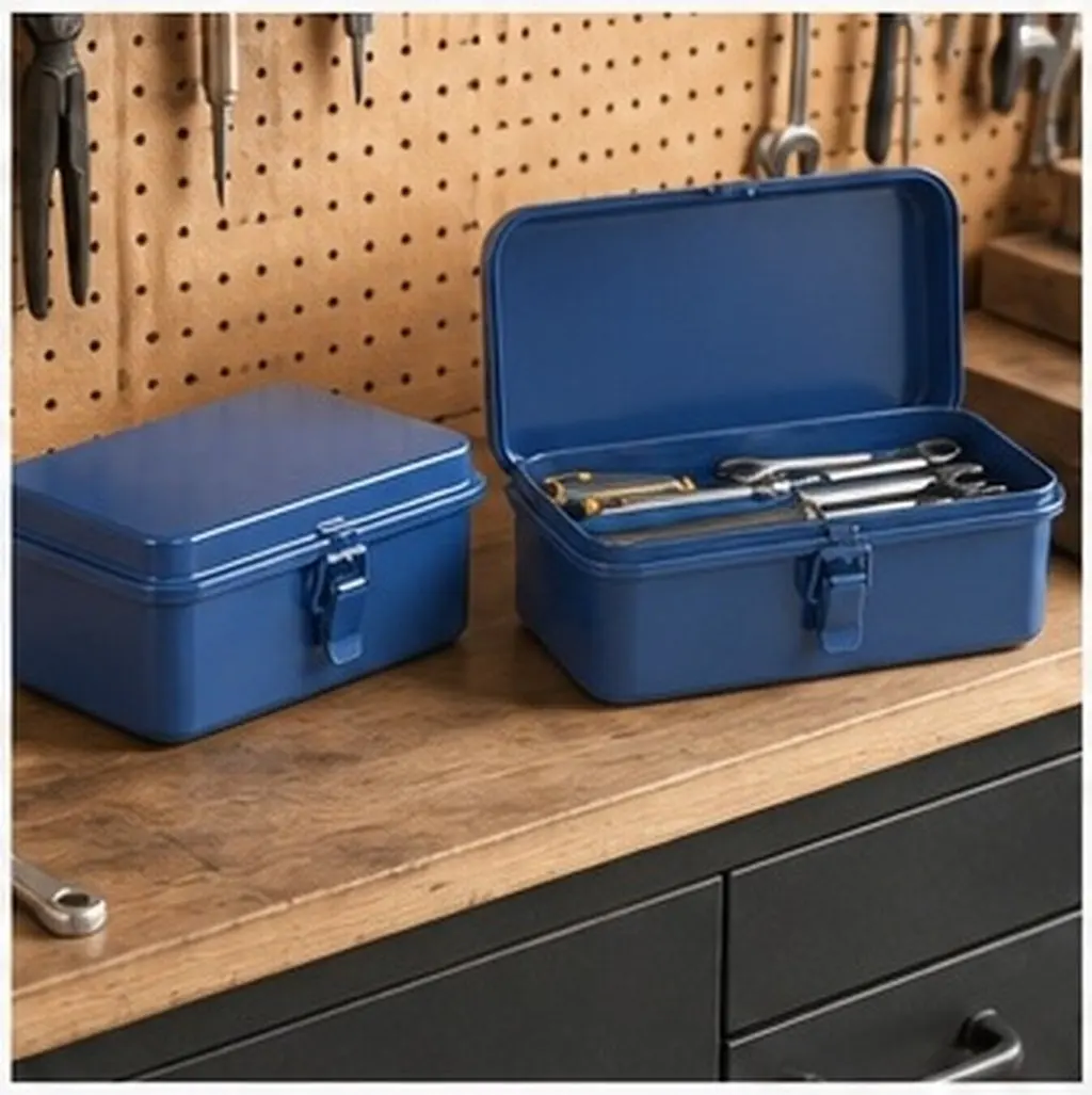 2Pcs Thickened Iron Toolbox Metal Tool Box for Carpenter Mechanic Portable Multi Layer Compartment Waterproof Travel Repair Case