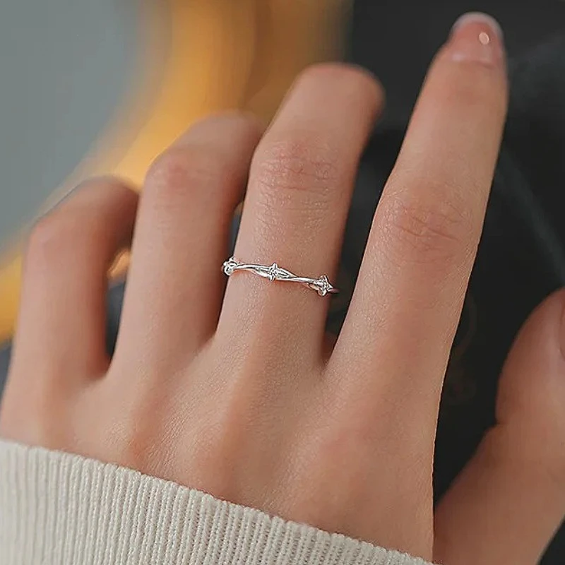 

925 Sterling Silver Charming Four Pointed Star Zircon Mobius Adjustable Ring for Women Fine Jewelry Minimalist Accessories