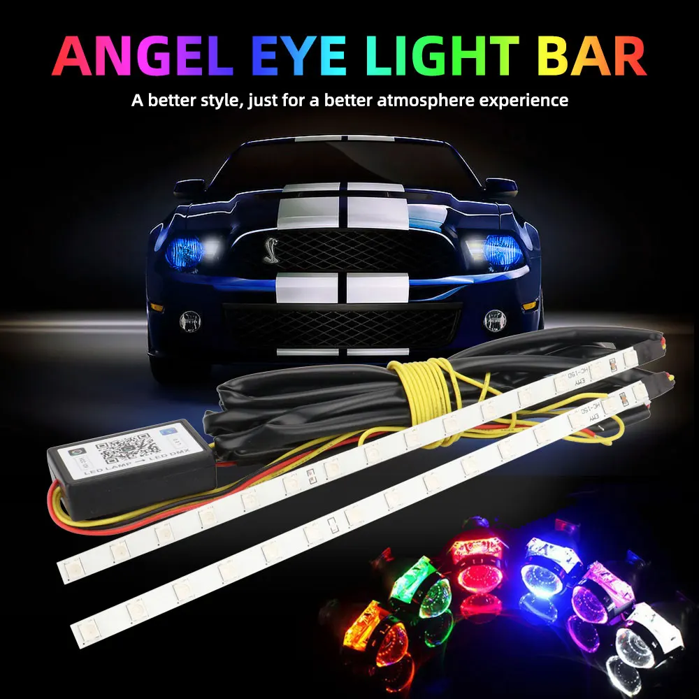 RGB LED عيون الملاك ضوء بار سيارة دراجة نارية الجبهة العلوي الديكور شريط ناعم ملون النهار تشغيل ضوء APP التحكم