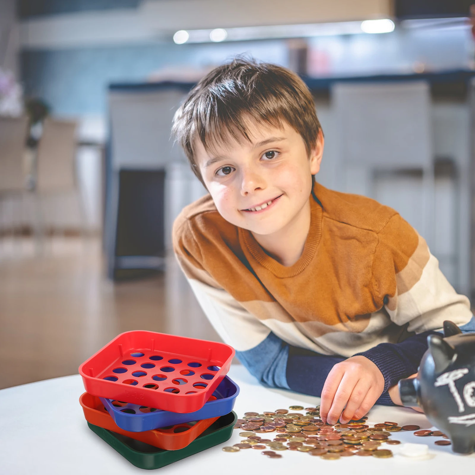 4 قطعة فارز العملات المعدنية اللون مشفرة البلاستيك المنظمون ل Pennies النيكل الدقات أرباع كفاءة فرز عملة فارز #5