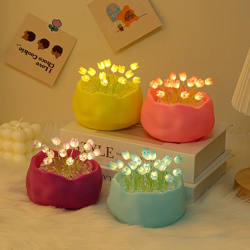 Internet Celebrity Tulip Small Night Lamp Bedroom Sleep Light Birthday Qixi Girl Flower Decoration Ambience Light