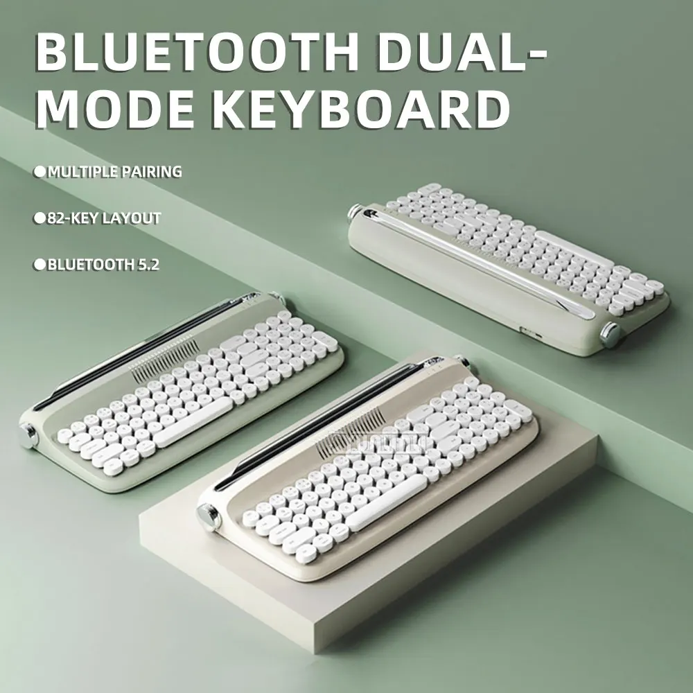 B309 Wireless Bluetooth 5.2 Keyboard, Wired & BT Dual Mode, Typewriter Style for iPad/Tablet