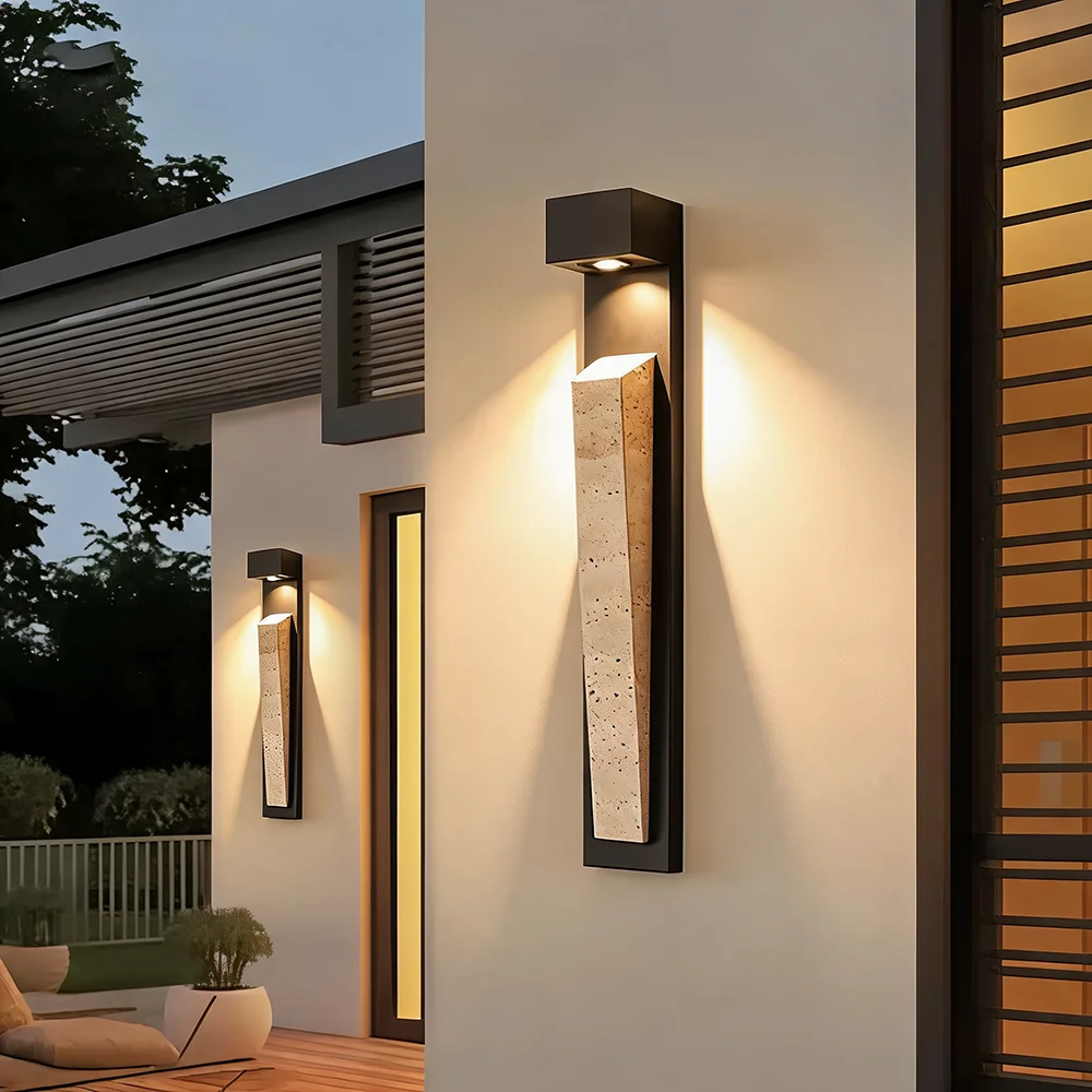 Outdoor LED Wall Lamp Waterproof Wabi-Sabi Style Yellow Travertine Courtyard Lamp Garden Terrace Villa Gate Doorplate Wall Light