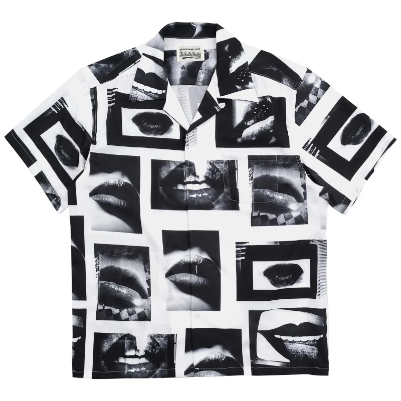 WACKO MARIA Brand Shirt High Quality Lips Couple Hawaiian Hip Hop Mens Womens Flip Neck Short Sleeve Shirt
