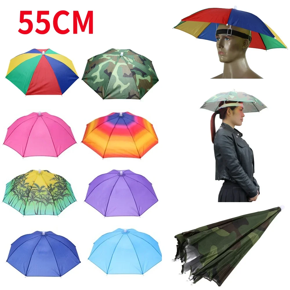 Parasol Cap Hat Umbrella Fishing Cap Overhead Double Folding Umbrella Outdoor Activities Hiking Sunscreen Rain Shade