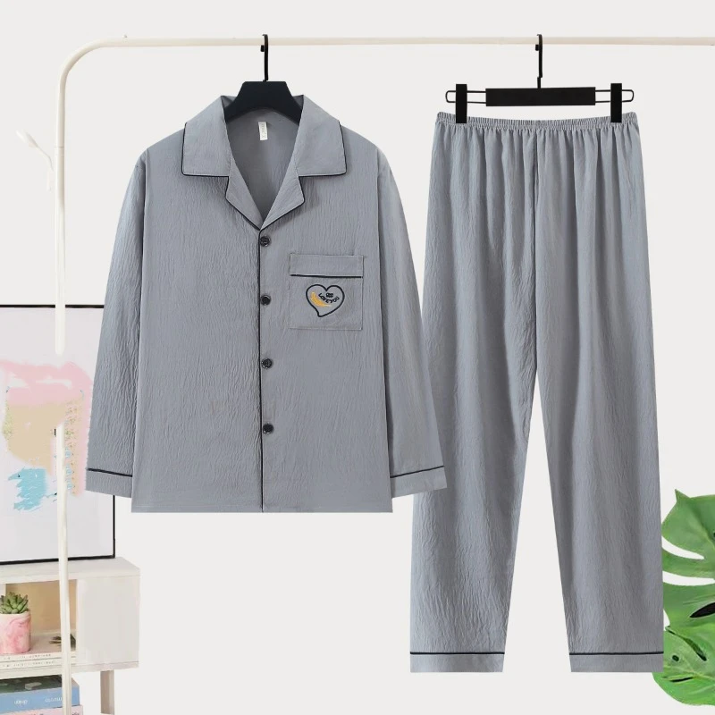 Heart Embroidery Letter Men Pajamas 2 Piece Set Oversized Soft Casual Autumn Winter Big Size Loungewearvintage Fashion Sleepwear