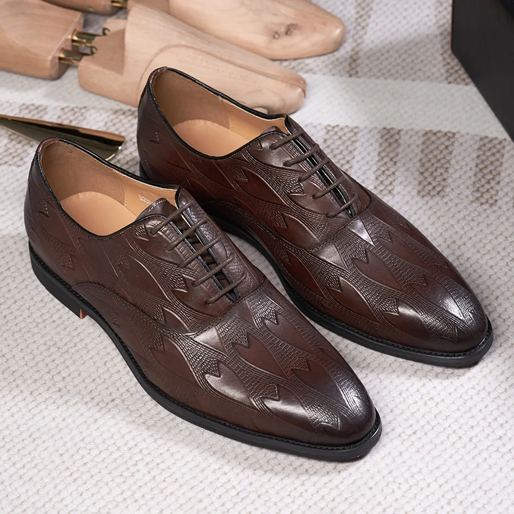 2024 Designer Men's Genuine Leather Dress Shoes Lace-up Oxfords for Wedding Party Banquet Ceremony Formal Wear