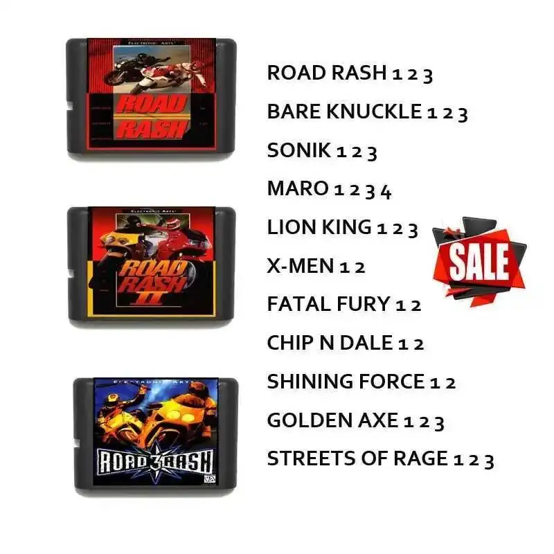 Novo Lançamento Road Rash 1 2 3 Golden Axe SOR Series Cartucho de Jogo 16bit MD para Sega Mega Drive para Genesis