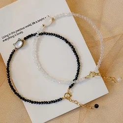 Black Spinel White Crystal Natural Stone Bracelet For Women Cat Shell On Hand Handwork Jewelry Wholesale Girl Heart Gift Party