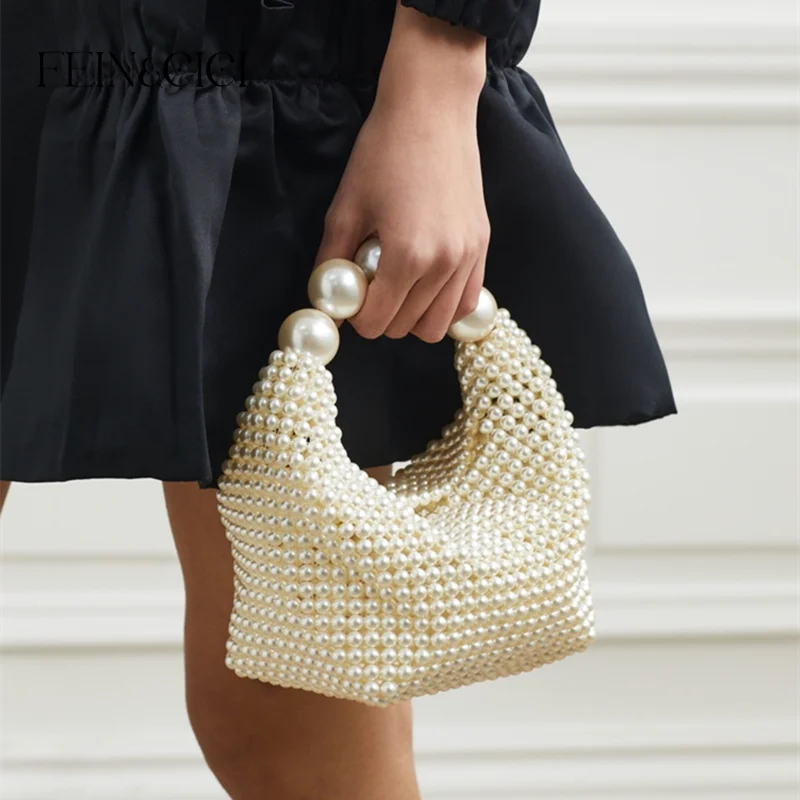 Pearl bead bag designer brand Acrylic stone hobo tote handbag women handmade party purse 2023 summer new