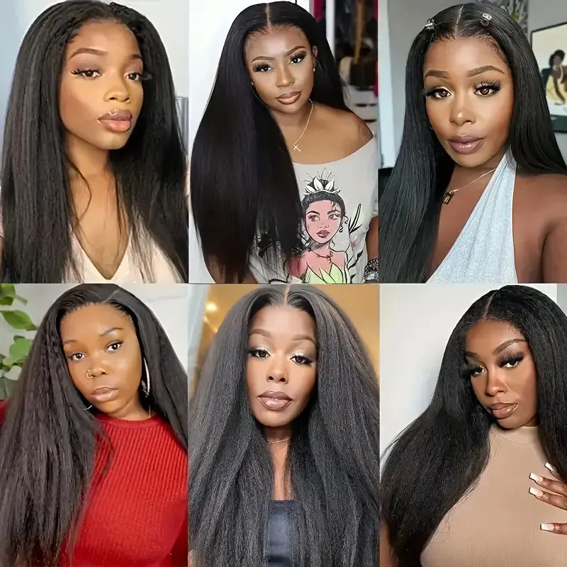 Kinky Straight Lace Front Wigs Human Hair 180% Density Yaki Straight 13X4 Lace Frontal Wig For Women Natural Color Full Lace Wig