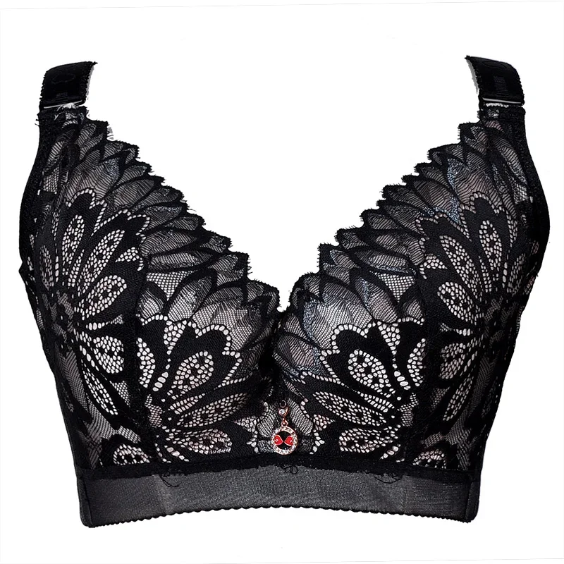 Sutiãs de renda de tamanho grande para mulheres, lingerie push up, copo grande, E F Cup, plus size, roupa íntima de renda, lembrete quente, 105, 110