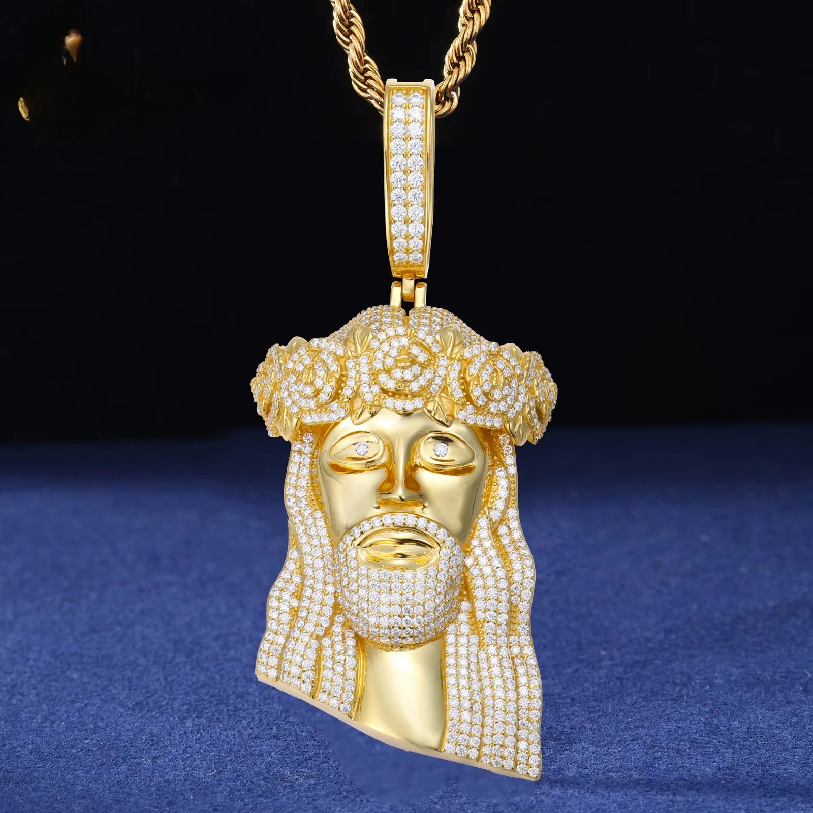 

Fine Hip Hop Jewelry Men Christian 18K Gold Plated 925 Sterling Silver VVS Moissanite Diamond Iced Out Jesus Head Piece Pendant