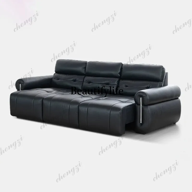 

Leather Convertible Sofa Bed with Adjustable Headrests and Fold-Down Console Socket,Pull-Out Sleeper Sofa Couch