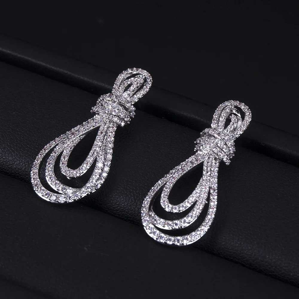 2023 New Luxury Fashion Cubic Zirconia Twisted Knot Rope Drop Earrings for Women Wedding Party Banquet High Quality Jewelry Gift