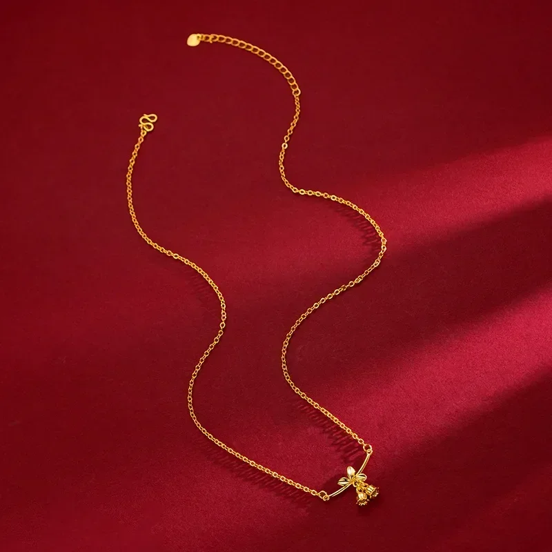 

9999 Real Gold 24K Mori Fresh Lily of The Valley Collarbone Chain Ins Wind Advanced Sense Sweet Necklace