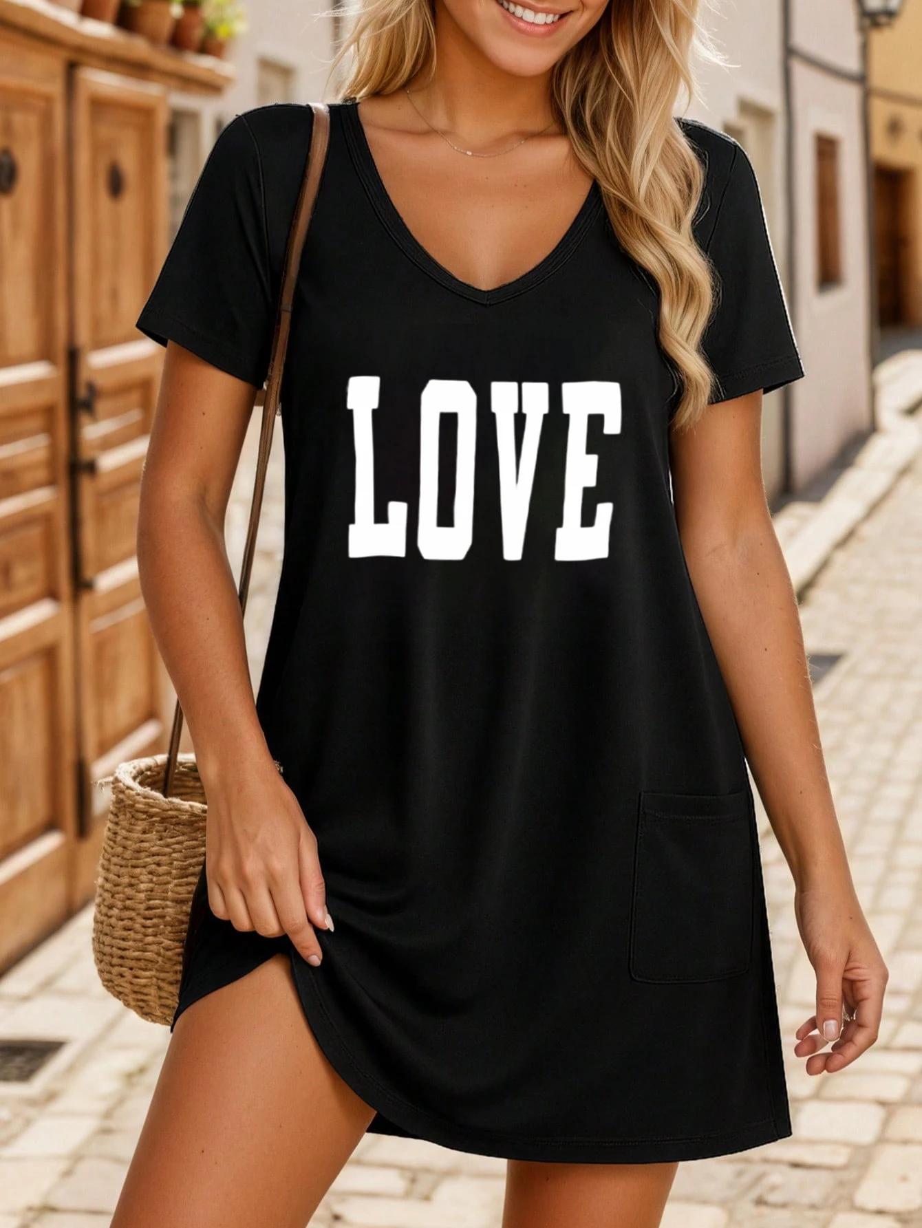 

2025 New Dresses Summer with Pockets Y2K Breathable Women's Plus Size Pajamas Homewear Butterfly LOVE Printed Short Skirt