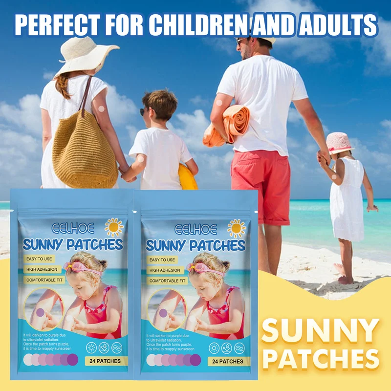 Sunny Patches 2-Pack UV Indicator Stickers 48pcs High-Adhesion Comfort Sun Reminder Patches for Outdoor Kids & Adults