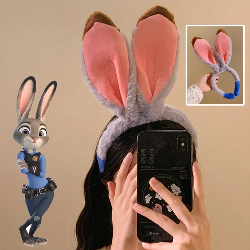 2025 Zootopia Judi Nick Ear Headband Amusement Park Hair Hoop Sequin Mesh Party Headwear Birthday Christmas Present