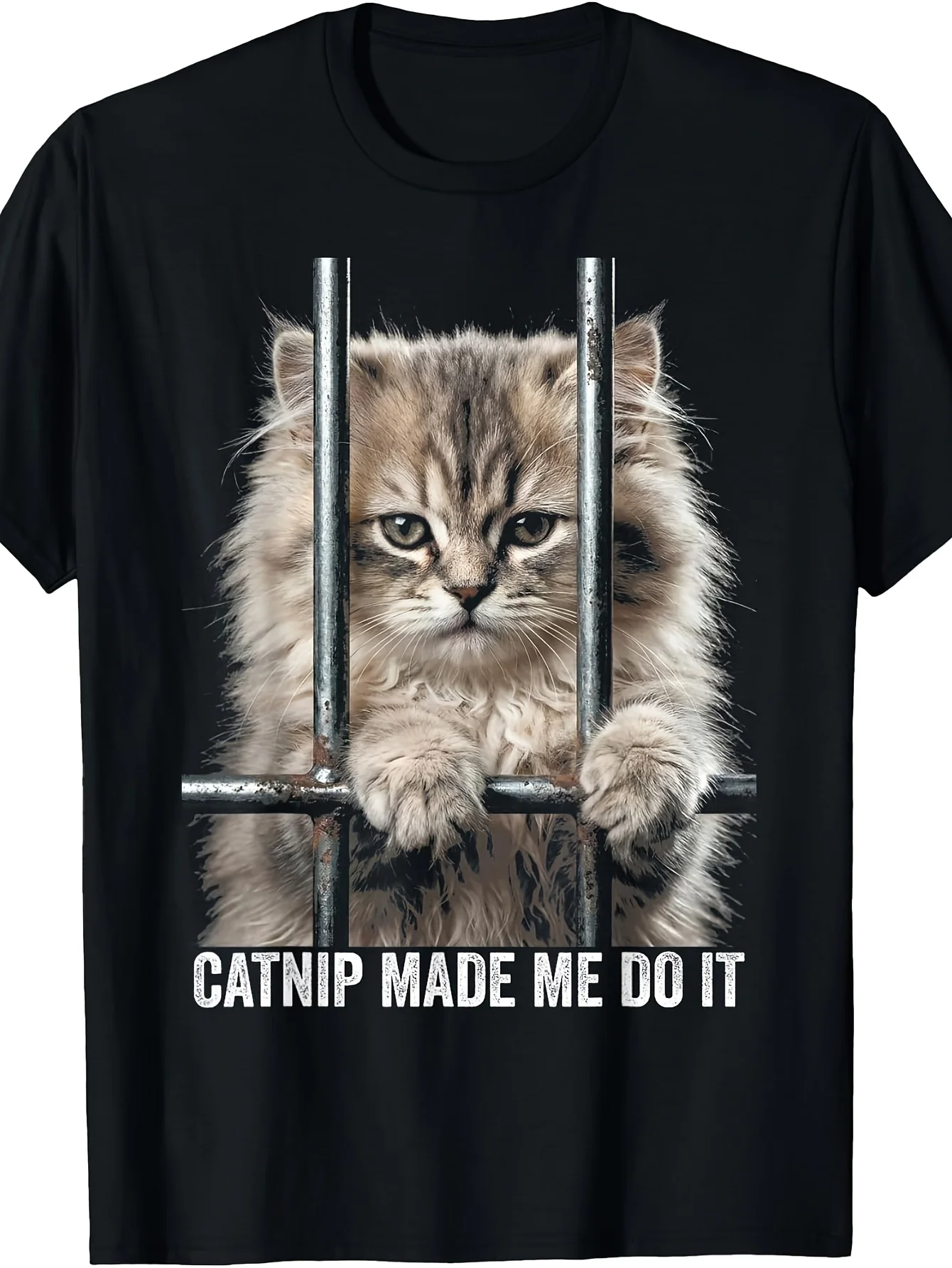 Funny Cat in Prison Short-Sleeve T-Shirt, Men's Street Casual Crew Neck Top