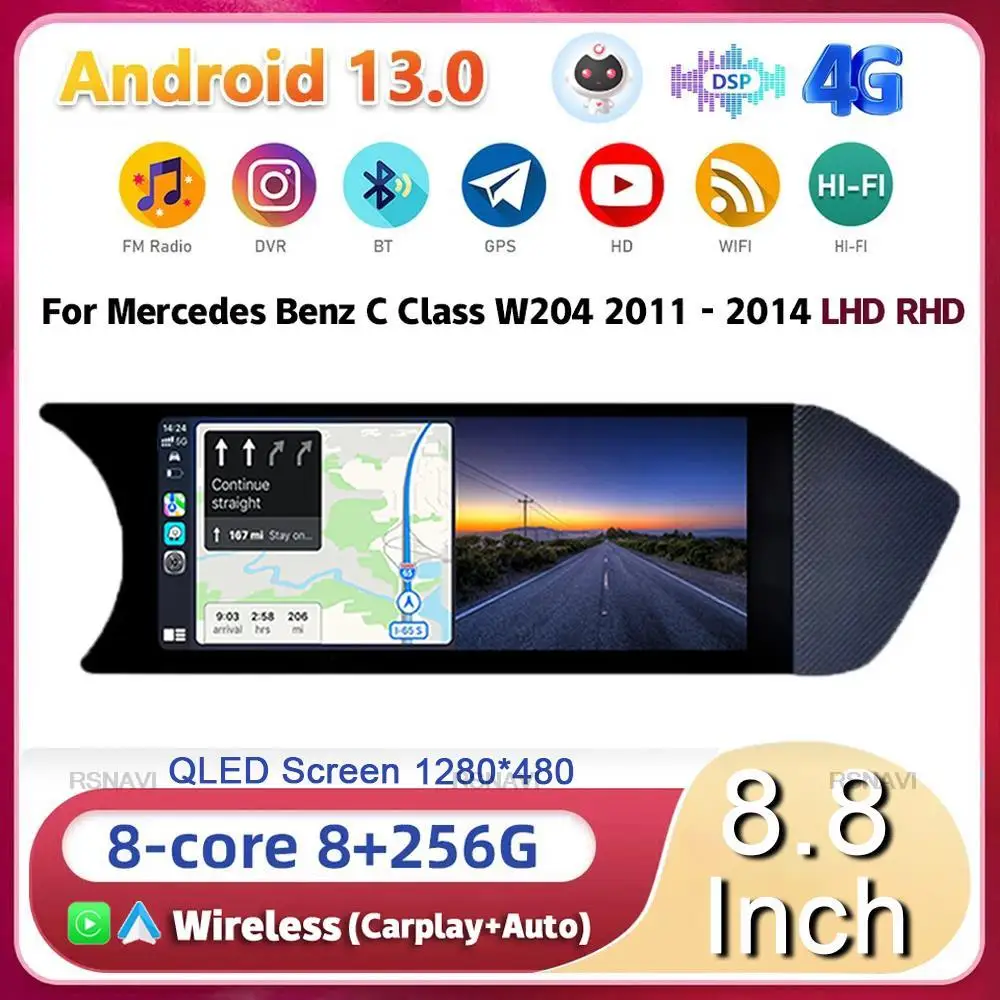 

8.8" Android 13 Car Radio For Mercedes Benz C Grade W204 2011 2012 2013 2014 NTG 4.5 System Stereo Multimedia Head Unit Carplay