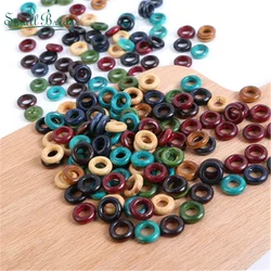 96Pcs Round Natural Wooden Circle Beads Multicolour Wood Ring Dreadlocks Decoration Beads Loose Spacer Beads for Jewelry Making