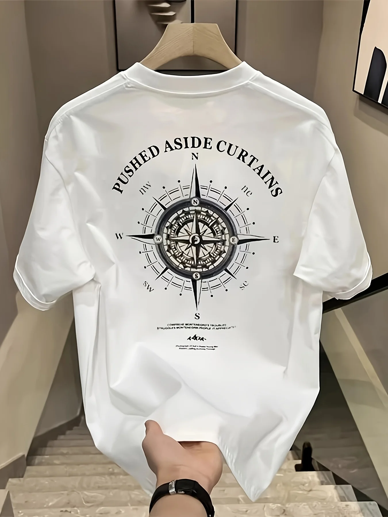Vintage Compass Navigation Graphic Tee for Men Breathable 100% Cotton Perfect for Summer Streetwear Trendy Retro Adventure Style