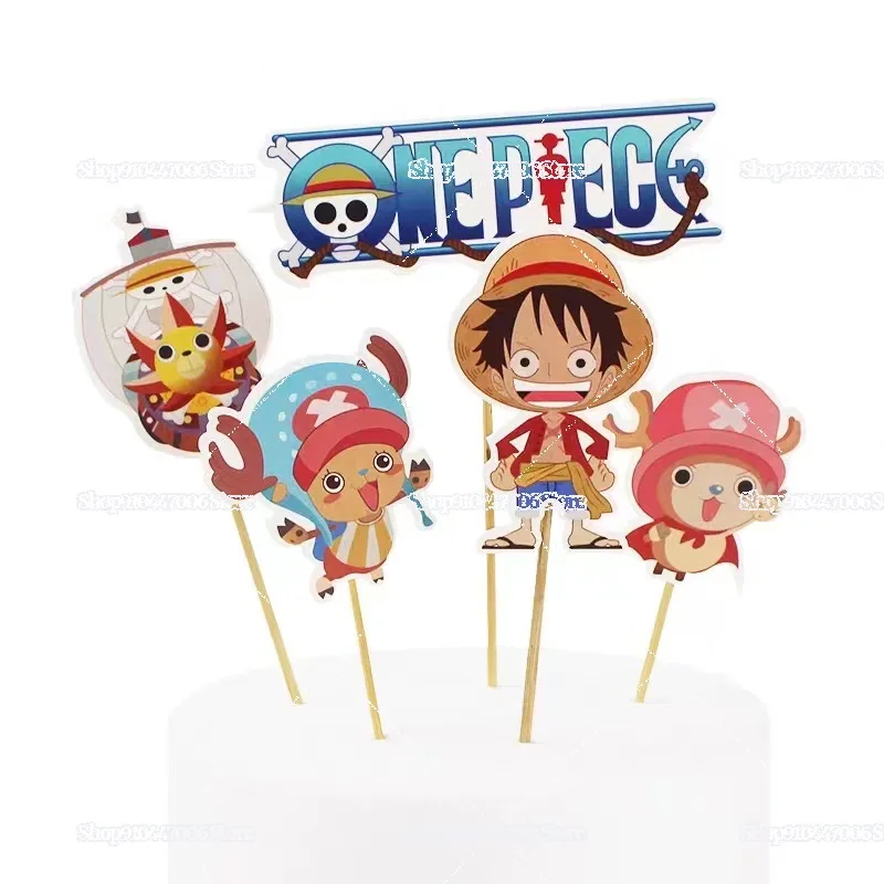 One Piece Luffy Cake Topper Kids Birthday Cupcake Flag Chopper Insert Boys Girls Birthday Party Decorations Anime Decor Supplies