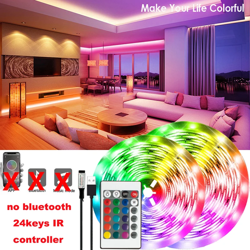 

USB LED Strip Lights Infrared remote Control Color Change Lights Bar Lamp for Screen TV Neon Lights 5050 RGB Bedroom Decoration