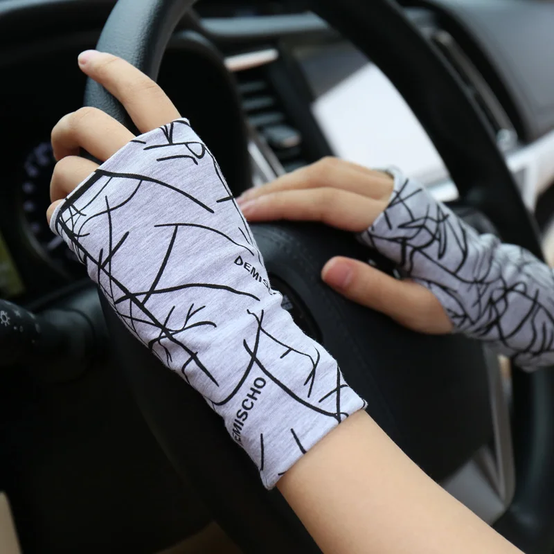 Summer cotton fingerless sunscreen gloves for men and women thin cover scars tattoo sports Street dancedriving riding fingerless