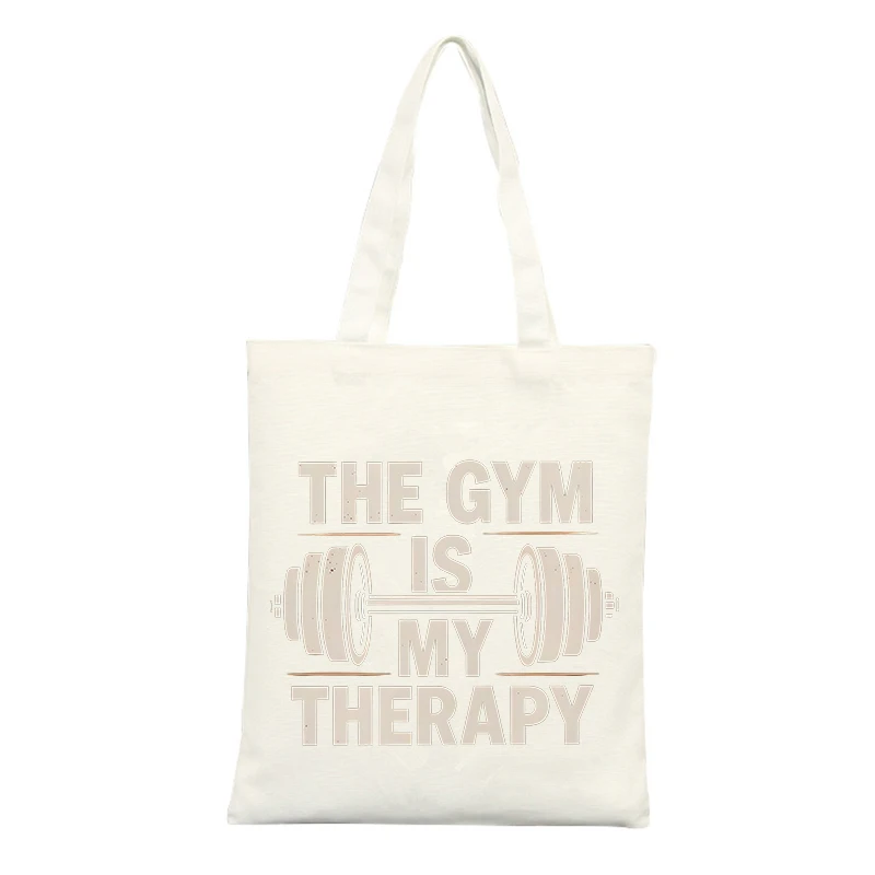 Canvas Tote Bag with Gym Equipment and Slogan-style Graphic, Ideal for Casual Use and Fitness Outings