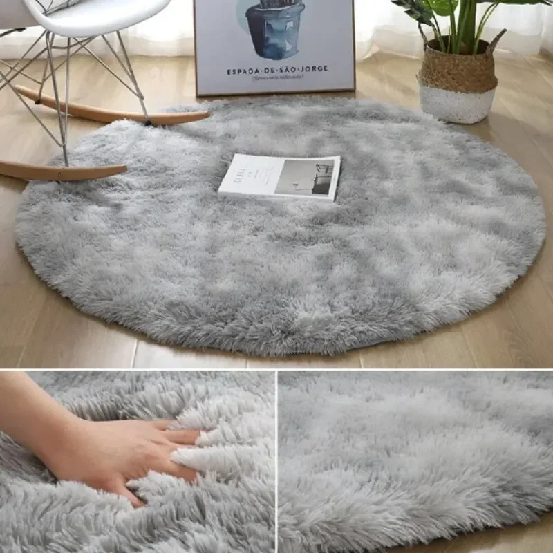 VIKAMA Silk Wool Cute Non-slip round Soft Shaggy Rug, Modern round Rugs for Kids Bedroom, Fluffy Shaggy round Rugs for Baby Room