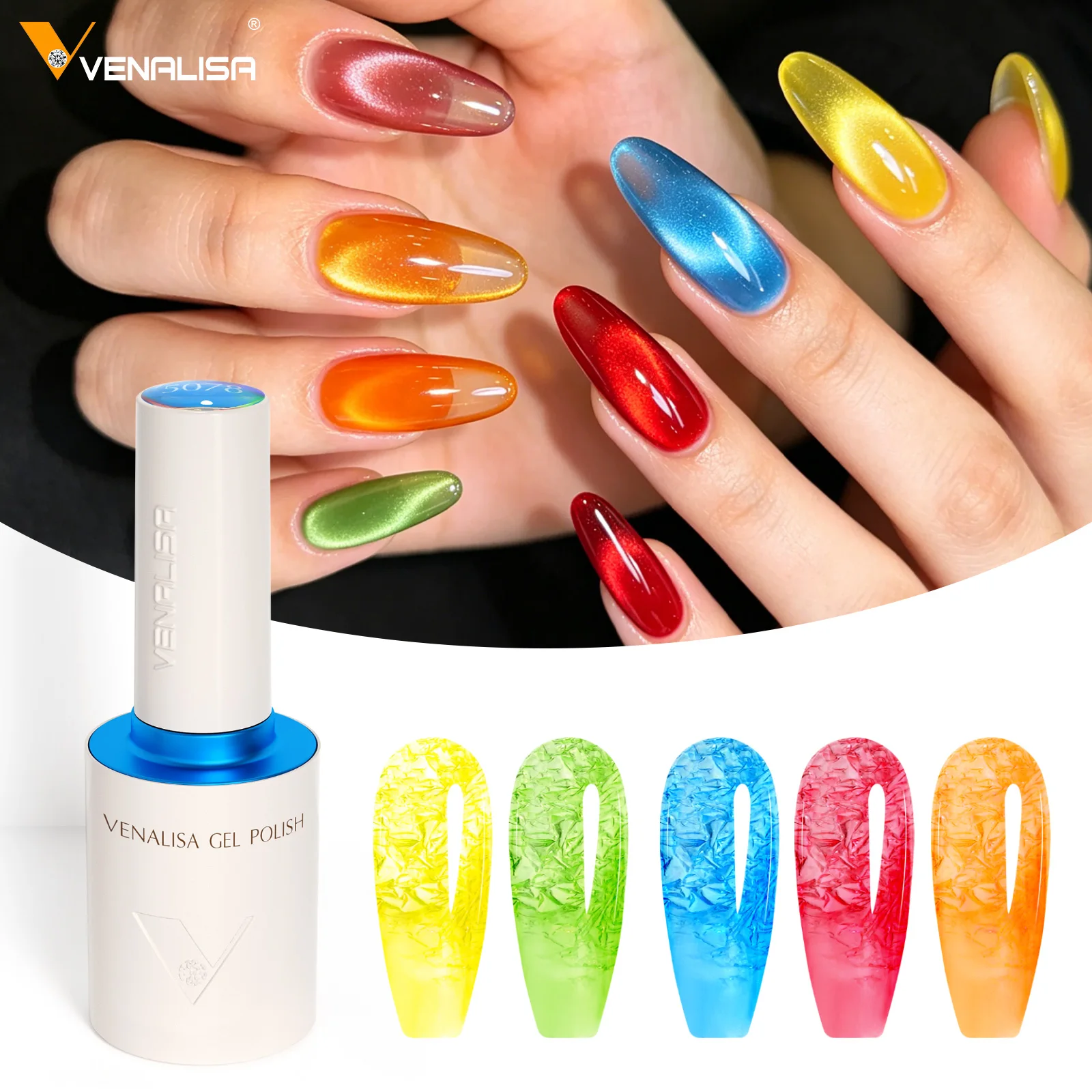 TPO FREE VENALISA 10ml Gel-Nagellack Sommer Transparente Reine Farbe Katzenauge UV LED Soak-Off Glänzender Magnetischer Nagelkunst-Farbgel – Detail 3