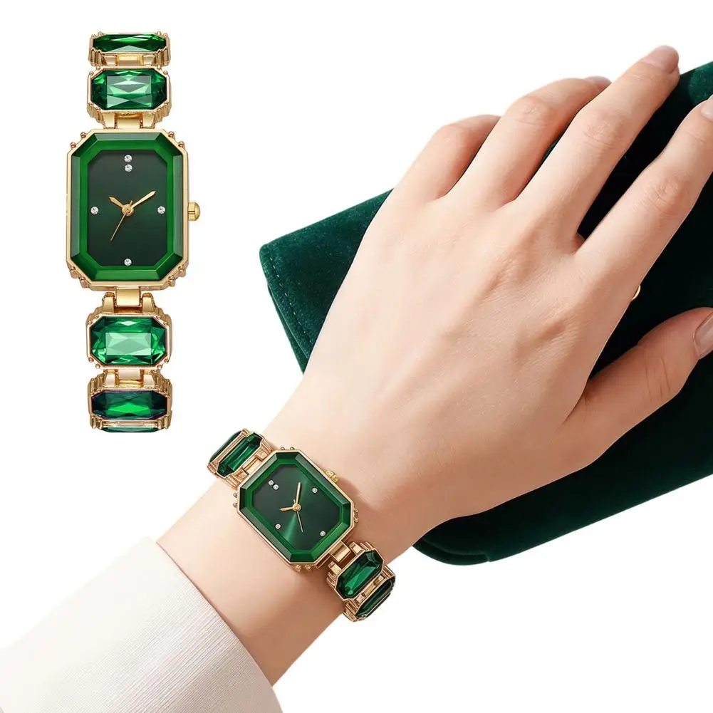 Ladies Bracelet Quartz Watch Rhinestone Rectangular Dial Watch Faux Diamond Bracelet Wristwatch for Women Elegant