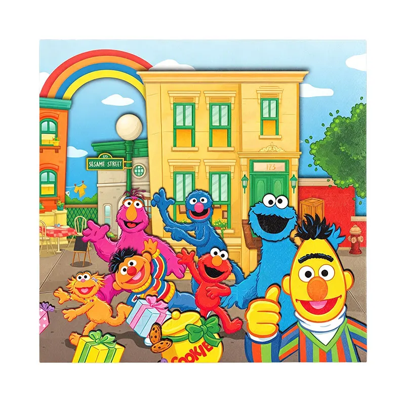 Einwegteller, Becher, Tischdecke, Ballon-Hintergrund, Geburtstagsparty-Geschenke, Sesam-Cartoon-Straßen-Geburtstagsparty-Dekorationszubehör – Detail 29