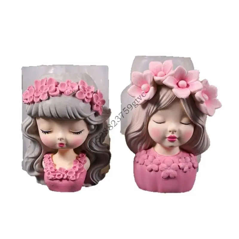 

D0UF Creative Elastomer Cast For Rosin Flower Container Highlighting Blossomy Wreath Girl Plan DIY Crafting Set