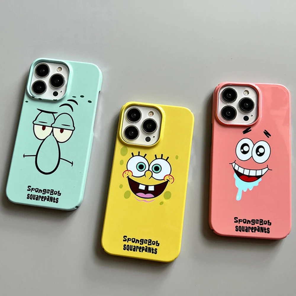 Phone Case for IPhone 16 15 14 13 12 11 Pro Max XS XR XSMax 6 7 8 Plus Glossy HD Hard PC Cover A-Anime S-SpongeBobs Cool