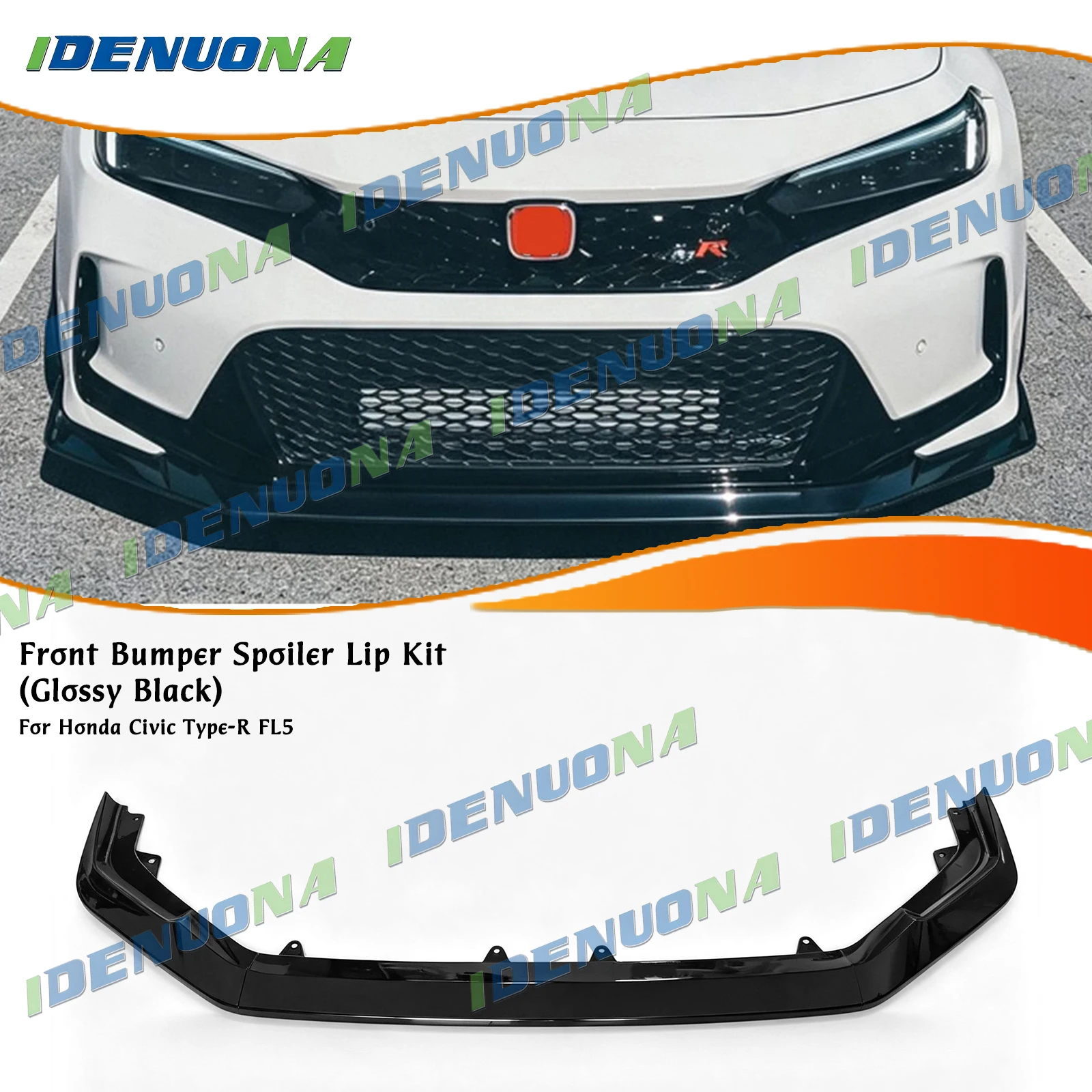 Gloss Black Front Bumper Spoiler Lip For Honda Civic Type-R FL5 2023-2026 Gloss Black Lower Splitter Blade Protection Plate
