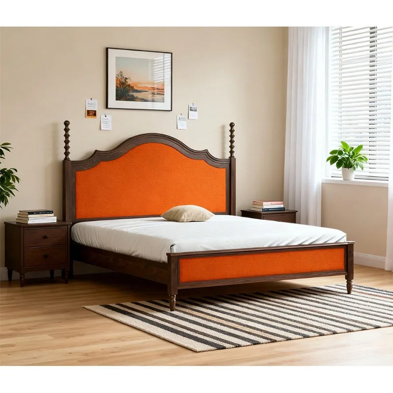 American French Luxury Hotel Bedroom Retro Double Bed White Oak Solid Wood Frame Master Bedroom High-end Large Bed