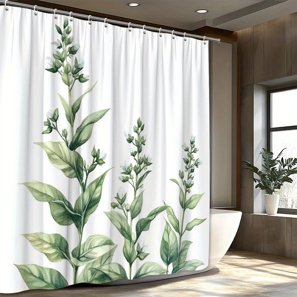 

1 большая занавеска для душа с цветочным принтом — занавеска для ванной комнаты с зелеными стеблями, элегантное цветочное украшение для ванной комнаты, спа или отеля