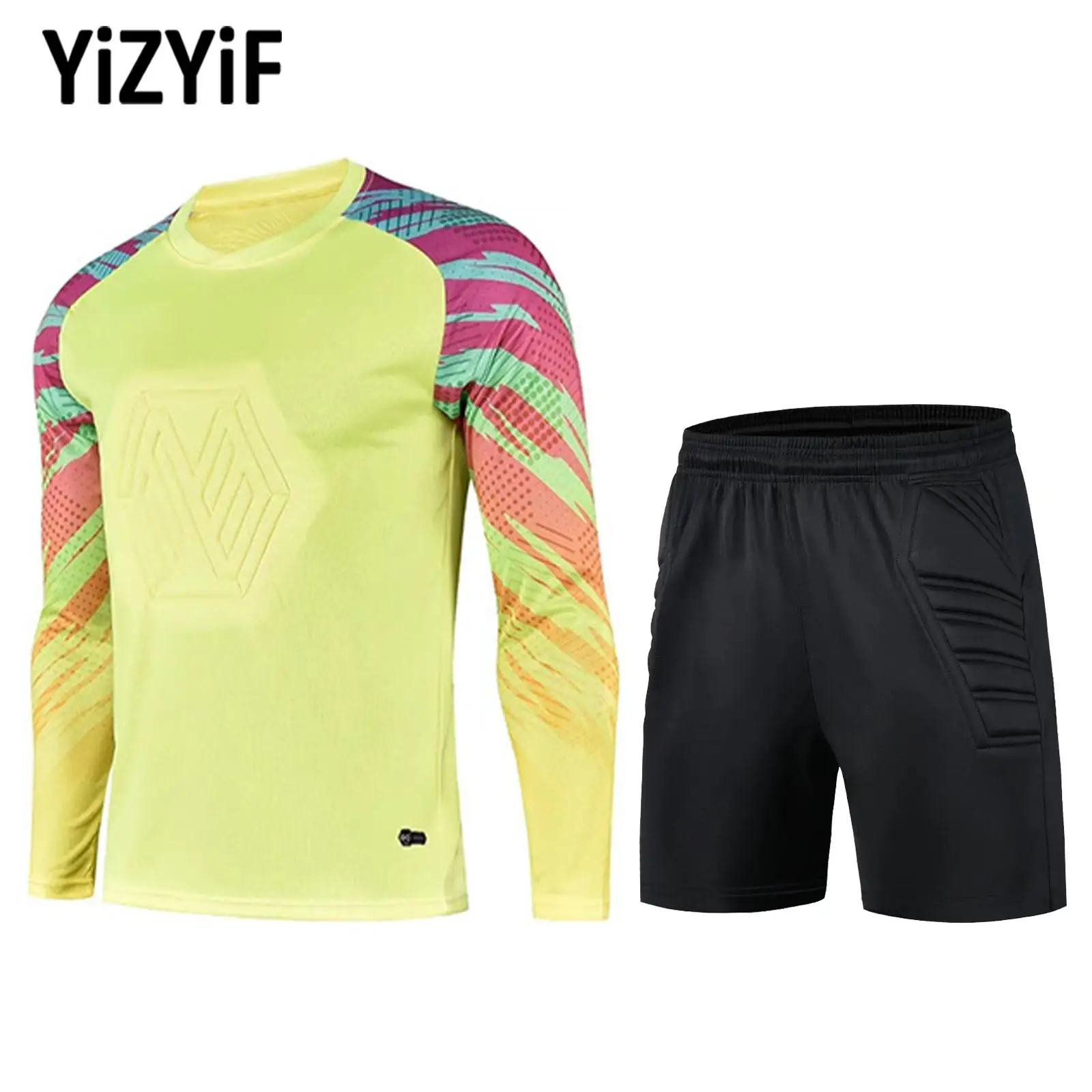 

2Pcs Kids Boys Soccer Goalkeeper Sport Suit Goalie Uniform Long Sleeve Padded Top Jersey Shorts Set Football Training Sportswear