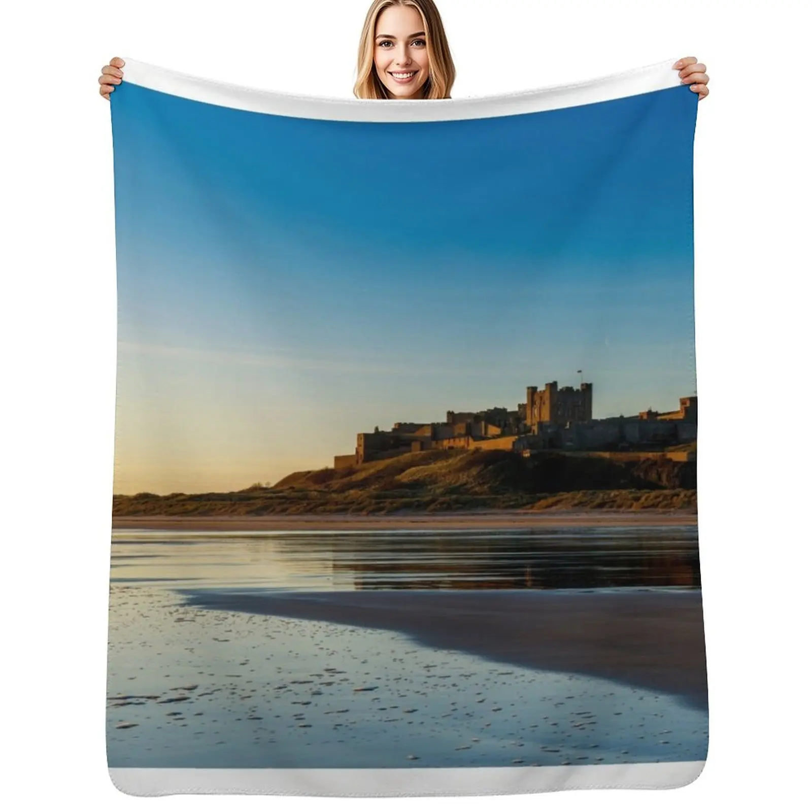 

Sunrise over Bamburgh Castle Throw Blanket Blankets For Baby Custom Loose Multi-Purpose Blankets