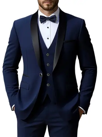 Men's Formal Suit Set Business Casual Slim Fit Tuxedo for Wedding, Long Sleeve Notch Lapel, Groom